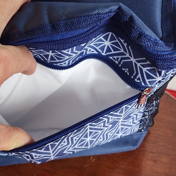 True Living Outdoors Blue White Triangle Pattern 12 Can Soft Side Carry Cooler - Picture 13 of 16